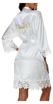 Produktbild von Kurzer Satin-Bademantel für Damen mit Spitzenbesatz