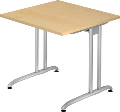 Produktbild von Schreibtisch Markku | Ahorn | BxT 80x80cm | Arbeitshöhe 72cm | höhenjustierbar 0-10 mm | C-Fuß-Gestell Silber | Rechteckform