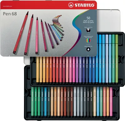 Zdjęcie produktu dla Flamastry premium - STABILO Pen 68 - metalowe etui 50 sztuk - 46 różnych kolorów