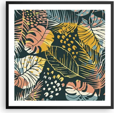 Produktbild von Gerahmtes Poster - Schwarzer Rahmen - Blätter modern bunt - 60x60 cm - Wand Bild - Wanddeko - Wandbilder - Kunstposter - Wandposter - Bilderrahmen - Bilder - Kunstdruck - P2BAC60x60-4630