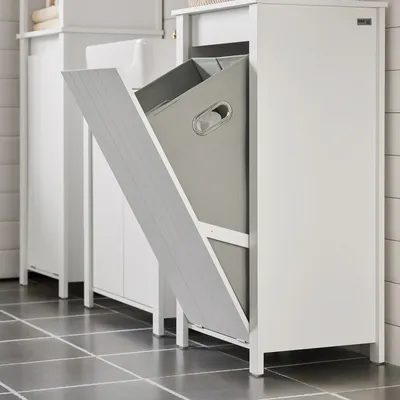 Produktbild von SoBuy BZR100-W Wäscheschrank mit ausklappbarem Wäschesack Wäschetruhe Wäschekorb Badschrank Weiß