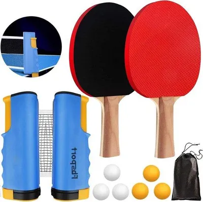 Produktbild von Tischtennis-Set mit 2 Schlägern, Netz, 12 Bällen, für Kinder und Erwachsene