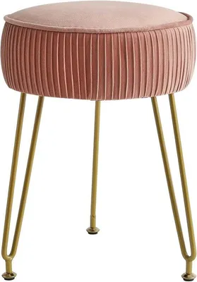 Produktbild von Samt-Fußhocker, Hocker, Ottomanen – Beistelltisch für Schminktisch – Samt-Schminktischstuhl – Hocker, Bank, Ottomanen – Goldene Stahlbeine – Rot