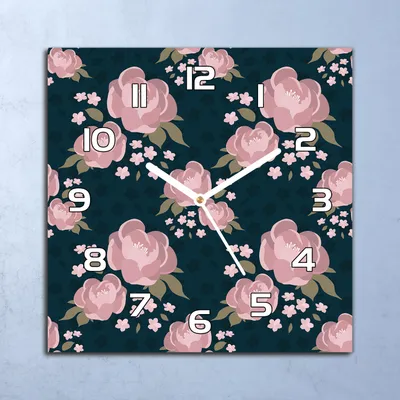 Produktbild von Deko Glasuhr Wanduhr 30x30 Rosa Blumen Quarz Küchenuhr Bürouhr
