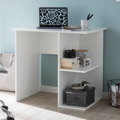 Obrázok produktu pre FineBuy Písací stôl, biely, 82 x 76 x 60 cm, odkladacia plocha, detský písací stôl, malý stôl na laptop, kancelársky stôl bez koliesok, pracovný stôl, počítačový stôl