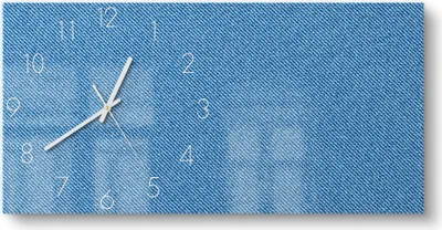 Produktbild von DEQORI Glasuhr 60x30 cm Zahlen 'Jeansmaterial' Wanduhr Glas Uhr Design leise