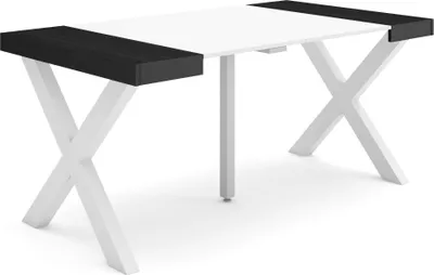 Produktbild von Ausziehbarertisch, 160x90x73cm, Für 8 Gäste, Massivholz Beine, Weiß und Schwarz
