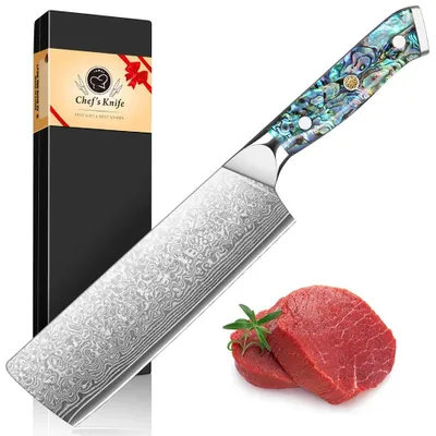Produktbild von Nakiri Küchenmesser - Japanisches Kochmesser - Damaststahl VG10 - 16,5 cm Klinge - Für Gemüse, Obst und Fleisch - Extrem scharf für die heimische Küche