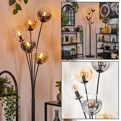 Produktbild von Fossobiubo Stehlampe aus Metall/Glas in Schwarz/Bernstein/Rauch/Klar