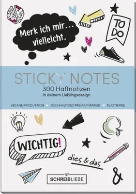 Produktbild von Sticky Notes Visual words: Notizzettel-Set 10,5 x 15,2 cm, Silberveredelung, 300 selbstklebende Haftnotizen in 6 verschiedene Designs - SchreibLiebe