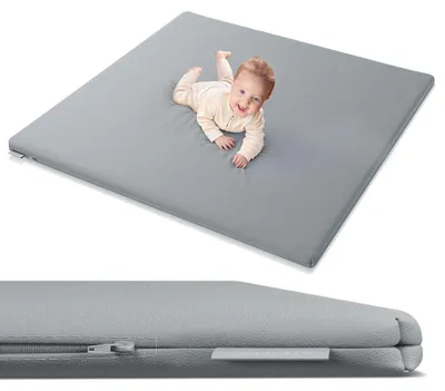 Obrázek produktu pro COMOMY Veganská kožená hrací podložka pro miminka, 127 x 127 x 3 cm, extra silná a měkká pěnová hrací podložka pro miminka a děti (světle šedá)