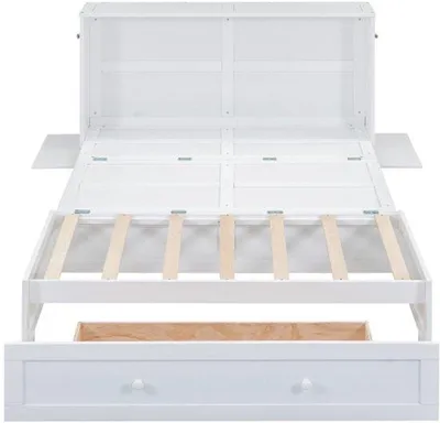 Produktbild von Mobiler Himmelbett 140x200 mit Füßen und einem kleinen Bord, Wandbett mit Schubladen, umklappbar, Weiss