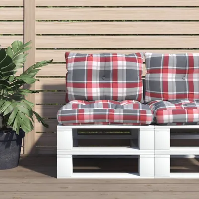 Produktbild von "WINTER SALE"Gartenbankauflage - CLORIS - Palettenkissen 2-tlg. - modernes Design - Sitzkissen/Polsterauflage - Rot Karomuster Stoff DE208229 - Gartenmöbelauflagen