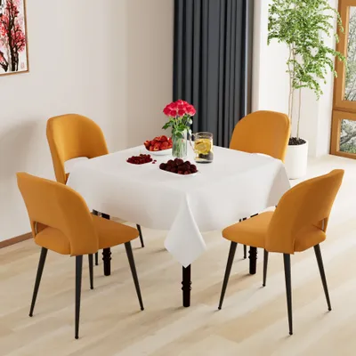 Image de lot de 4 chaises de salle à manger Chaise de salon Chaise de cuisine Fauteuil rembourré avec pieds métalliques Jaune
