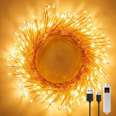 Lichterkette, 6 m, 100 LEDs, warmweiß, USB-aufladbar, Timer