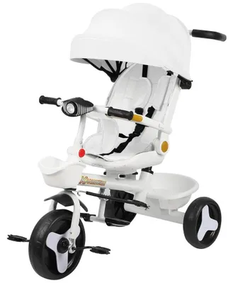 Produktbild von Kinder Dreirad - Baby Dreirad - Ab 10 Monaten - Drehbarer Sitz - Klappbar mit Sonnenverdeck - Becherhalter und Korb - Weiß