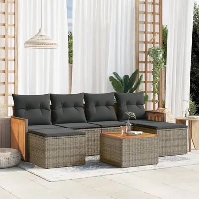 Produktbild von 7-tlg. Garten-Sofagarnitur - mit Kissen Grau Poly Rattan - Gartenmöbelset 3227908