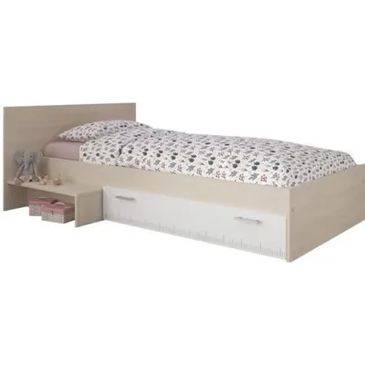 Zdjęcie produktu dla Łóżko dziecięce z 1 szufladą - 90 x 190 cm - Kolory naturalny i biały - IPLIA