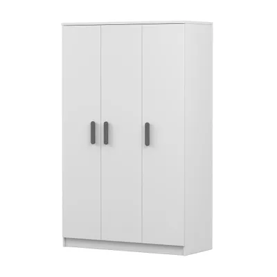 Produktbild von Kinder-Kleiderschrank 120 cm – Weiß/Weiß mit graue Griffe, Kleiderstange & Einlegeböden JONAS 19