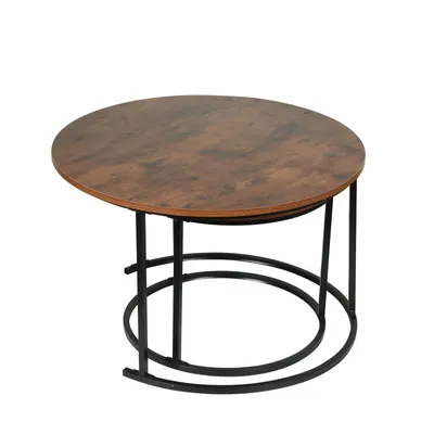 Produktbild von 2er Set Couchtisch Runder Satztisch Metallgestell,Stapelbar Beistelltisch Set,Kaffeetisch Industriestil Design Sofatisch Kleiner Tisch 70x45+50x38cm