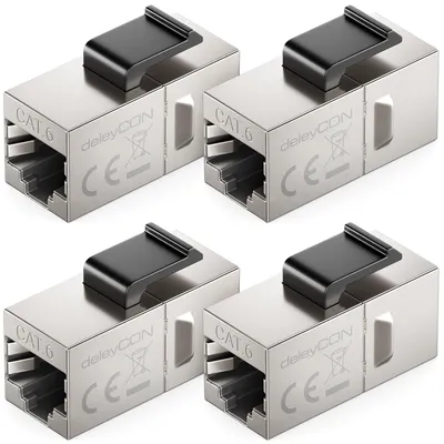 Produktbild von deleyCON CAT6 RJ45 Keystone Verbinder STP 1 Gbit/s, 4 Stück - Silber