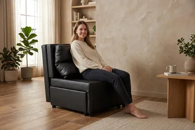 Produktbild von Schlafsofa KIMO Boston – mit Bettkasten, Kunstleder in Schwarz, Family Meble, KI-generiertes Bild