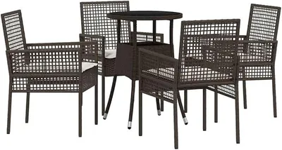 Image de Ensemble de mobilier de jardin en 3 pièces, couleur marron, en polyrotin. Ensemble de mobilier de balcon comprenant une table de jardin et 2 chaises, avec coussins pour les sièges. Idéal pour terrasse et jardin, pour 4 personnes