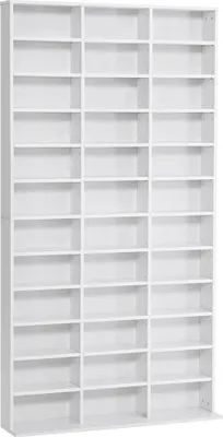 Image de HOMCOM Rangements pour CD et DVD, étagère rangement, capacité max. 1116 CD/528 DVD, 36 compartiments et étagères réglables, pour bureau, salon, chambre, 102 x 23,5 x 195 cm, blanc