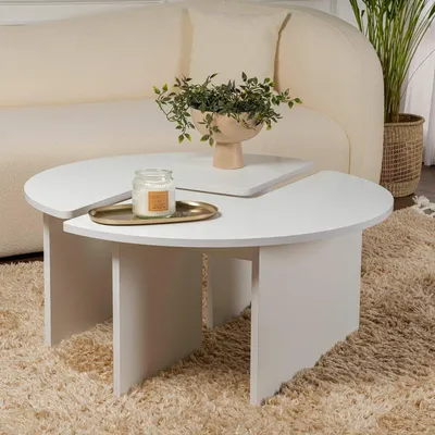 Image de Tairn - Table Basse, 90x90x41 cm Blanc, Forme Circulaire