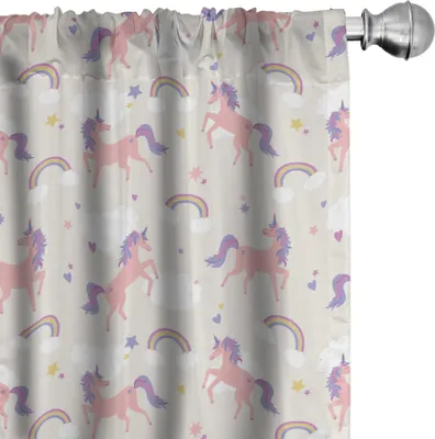 Image de ABAKUHAUS Rideaux arc-en-ciel, voilages, motif Dreamy Unicorn répétitif nuages étoiles, 2 pièces 75 x 245 cm, Pale Salmon multicolore