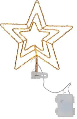 Produktbild von Outdoor Baumspitze ,Topsy', 3D Stern mit Klemme und 30 LEDs, Batterien + Timer, gold, warmweiß, Ø 25,5cm