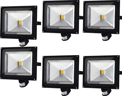 Produktbild von Greenmigo 6x 30W Fluter mit Bewegungsmelder Strahler Warmweiß Schwarz Aluminium Gehäuse IP65 Wasserdicht LED Lampe Wandleuchter Flulicht Flutbeleuchtung LED Gartenlampe Außenstahler