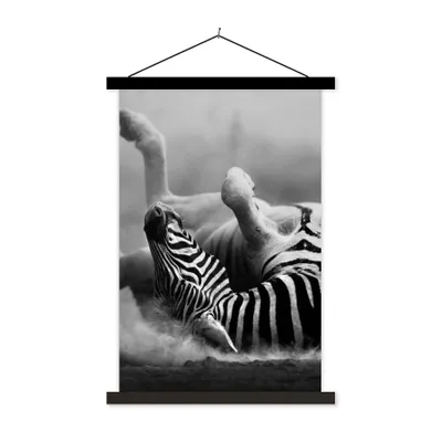 Produktbild von MuchoWow® Textilposter Zebra - Tiere - Schwarz - Weiß 60x90 cm mit schwarzem Rahmen - Poster Wohnzimmer