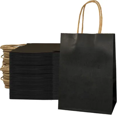 Produktbild von Famanu Kraftpapiertüten 25 Stück - stabile schwarze Papiertüten - 21 × 8 × 15 cm