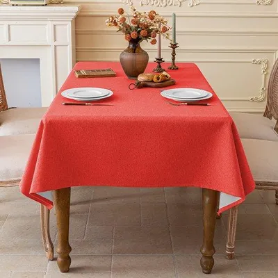 Produktbild von Tischdecke mit Baumwollaussehen, waschbar, wasserdicht, für Esszimmer, Garten, Party, Hochzeit oder zu Hause, 140 x 220 cm - Rot