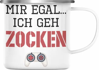 Produktbild von Trendation - Mir Egal Ich Geh Zocken Geschenk Emaille Tasse Zocker Gamer Gaming Geschenkidee Jungs Jungen Geburtstag Lustig (Silber)