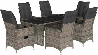 Immagine prodotto di vidaXL set da pranzo da giardino 7 pezzi con cuscini in polirattan grigio