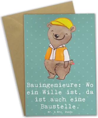 Produktbild von Mr. & Mrs. Panda Klappkarte Bauingenieur Wille - Meeresbrise - Geschenk, glückwunschkarten, Beruf, Architektur, Berufspassion, Geschenke mit Herz, Konstruktion, Bauleiter