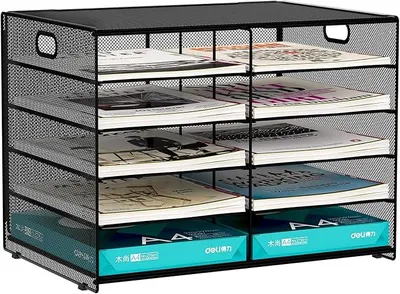 Produktbild von PolkaHome® 10 Fächer A4 Metall Draht Organizer Schreibtisch Ablage Dokumentenhalter Zeitschriftenständer Briefablage Büro Organizer