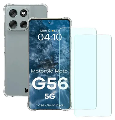 Produktbild von Handyhülle + 2x gehärtetes Glas für Motorola Moto G56 5G, Bizon Case Clear Pack, Transparent