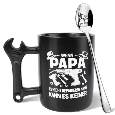 Produktbild von Kaffeetasse mit Schraubenschlüssel-Griff 350ml Keramik Vatertagsgeschenk