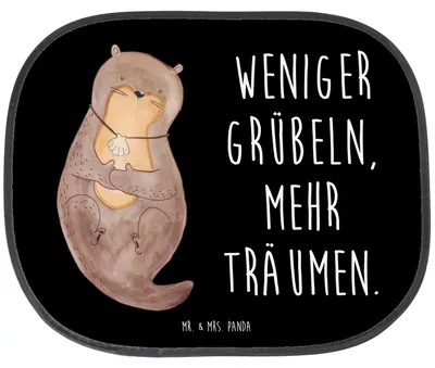 Produktbild von Mr. & Mrs. Panda Sonnenschutz Auto Otter Muschel - Schwarz - Geschenk, Motivation, Seitenscheibe, fenster, Positiv, Hitzeschutz, Träumen, saugnapf, Scheibenschutz
