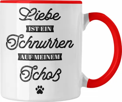 Produktbild von Trendation - Katze Tasse Geschenk Spruch Geschenkidee für Katzen-Mama Papa Katzenliebhaber Liebe Ist Ein Schnurren Auf Meinem Schoß (Rot)