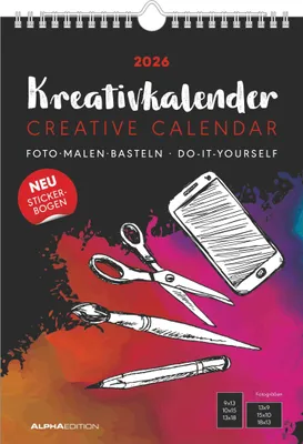 Produktbild von Kreativ-Kalender A4 schwarz 2026 - 21 x 29,7 - Foto, Malen