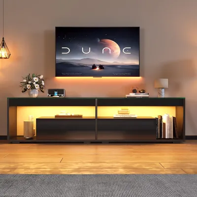 Produktbild von okwish TV-Schrank mit LED ,TV-Regal mit 2 Schubladen,Fernsehschrank mit Hochglanz,schwarz