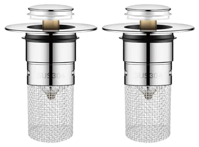 Produktbild von Abflussstopfen, 2 Stück, 34–40 mm Edelstahl, Edelstahl-Spülbeckenfilter mit Haarfilter, Schnellablauf