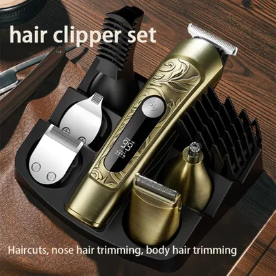Produktbild von Multifunktionales wasserfestes Retro-Metall-Trimmer Set professioneller 6-in-1-Akku-Haarschneider