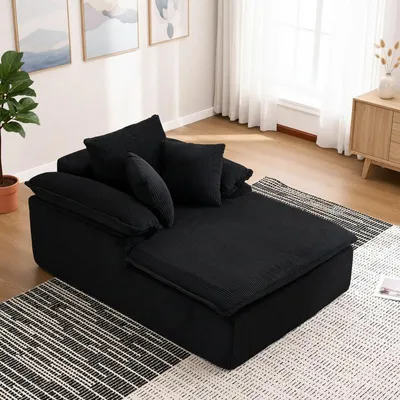Obrázek produktu pro (černá) Bezrámové lounge křeslo, nízká rozkládací pohovka s výškou sedáku 46 cm, široké područky, bez nutnosti montáže