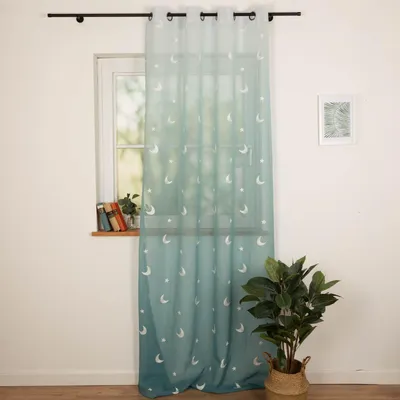 Produktbild von STOF - Vorhang - 140 x 260 cm - blau - Mond - Nachthimmel - Sterne - Aurora - mit Ösen