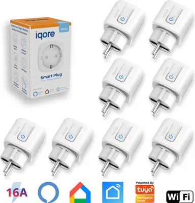 Produktbild von 8x iqore Intelligente WiFi WLAN Steckdose mit Strommessung und Sprachsteuerung, Timer, SmartLife App, Mini Smart Plug, Alexa & Google